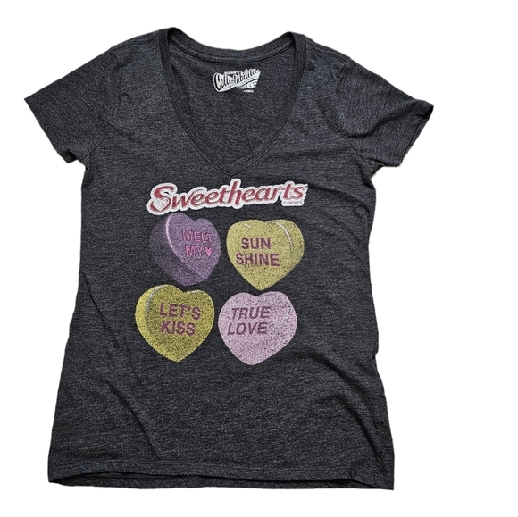 Old Navy Collectabilitees Totally Classic Candy Hearts V Neck Tee Shirt Sm - Picture 1 of 7